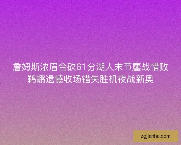 詹姆斯浓眉合砍61分湖人末节鏖战惜败鹈鹕遗憾收场错失胜机夜战新奥