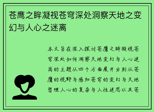 苍鹰之眸凝视苍穹深处洞察天地之变幻与人心之迷离